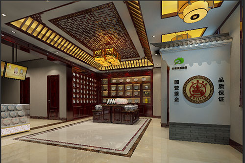 乌拉特中古朴典雅的中式茶叶店大堂设计效果图